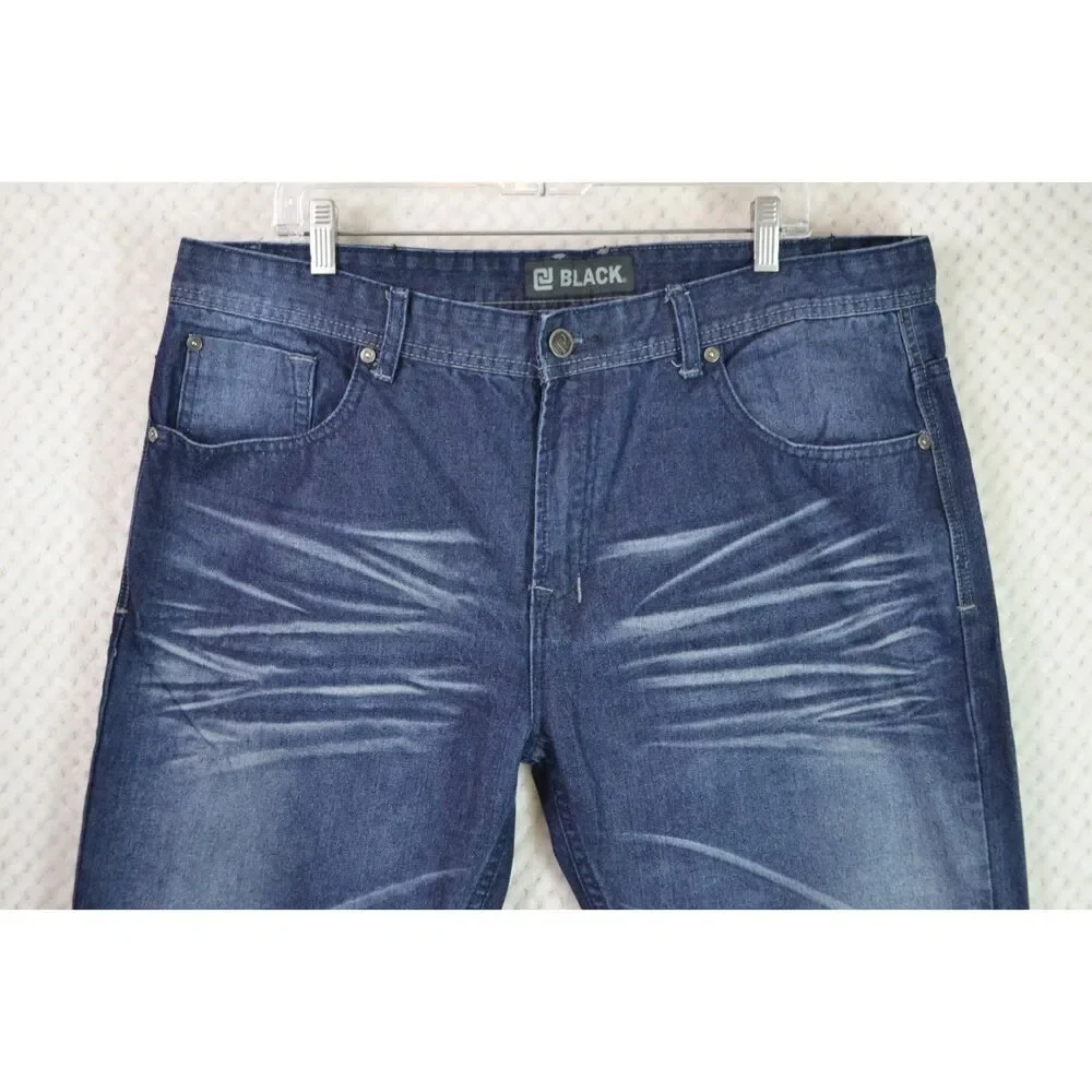 CJ Black Men's 38x32 Slim Fit Dark Wash Distressed Tapered Jeans